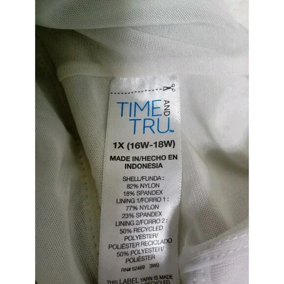 Swimsuit One Piece Size 1X Striped V-Neck White Women's By Time And Tru Blue - Picture 2 of 9